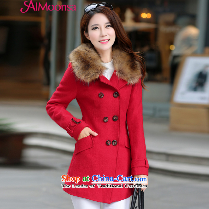 The new winter 2015 aimoonsa Korean women's gross girls jacket? long hair for Sau San a wool coat stylish girl gross? coats red?L