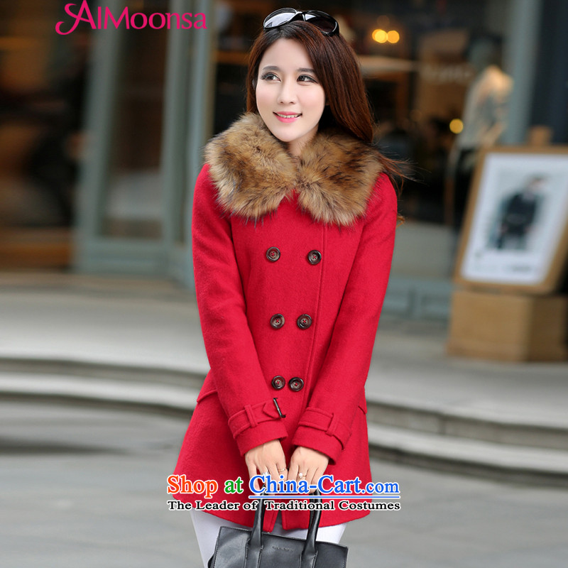 The new winter 2015 aimoonsa Korean women's gross girls jacket? long hair for Sau San a wool coat female Stylish coat red l,aimoonsa,,, gross? Online Shopping