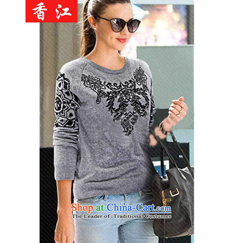 Xiang Jiang 2015 new autumn and winter extra-thick mm autumn female_ Video t-shirt 200 catties thin thick Coated Knit Sweater Knit sister 5231 large gray code 5XL