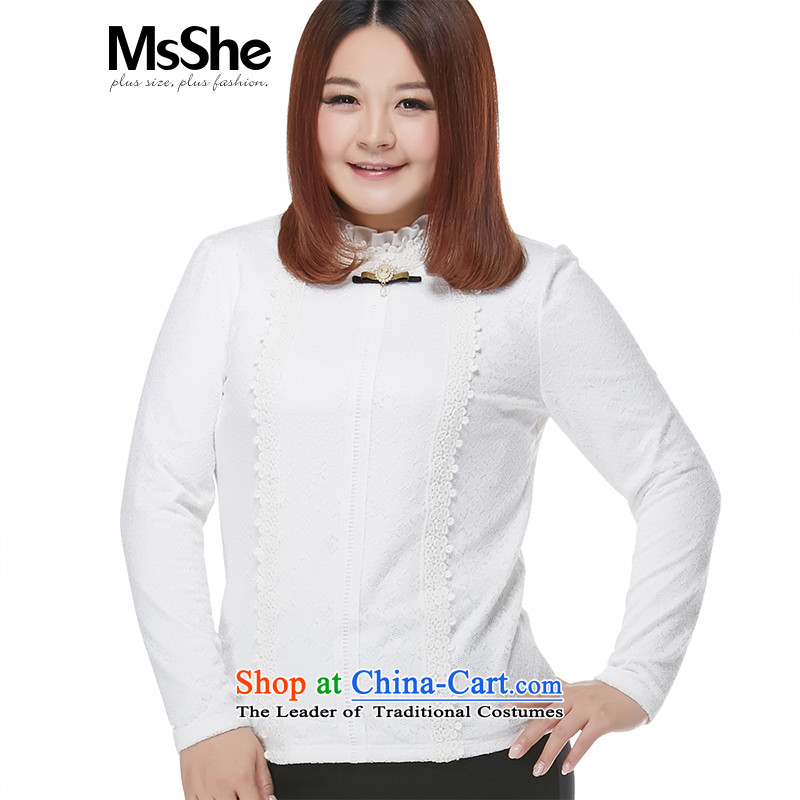 Large msshe women 2015 new winter clothing lace thick graphics plus thin pre-sale shirts, forming the lint-free 10442 White?2XL