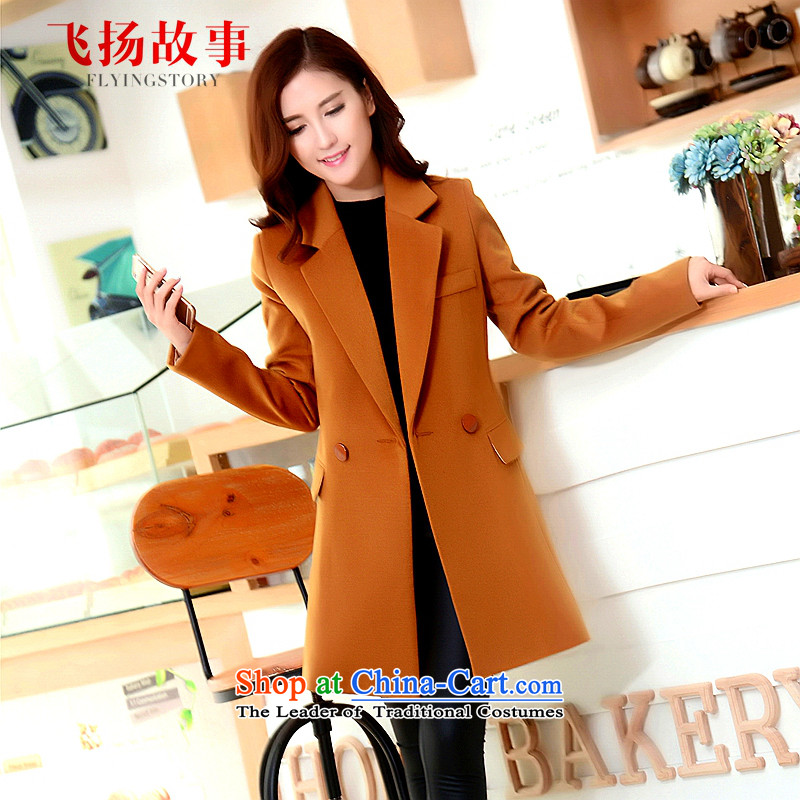The story about 198 gross 2015 autumn and winter coats female new gross? female Korean version of the jacket long thick simple wool Sau San? female winter coats of a wool coat brown?XS