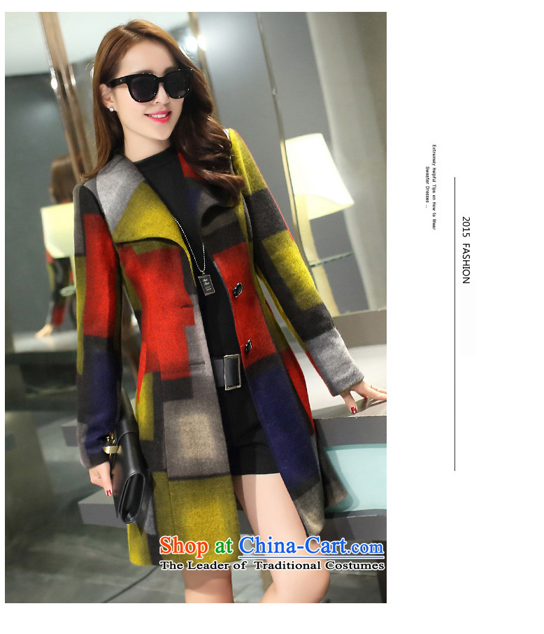 Yi Kyung Hyang-ring 2015 autumn and winter new women's a wool coat grid Jacket Color collision Sau San in long hair Y1262 jacket? Blue M picture, prices, brand platters! The elections are supplied in the national character of distribution, so action, buy now enjoy more preferential! As soon as possible.