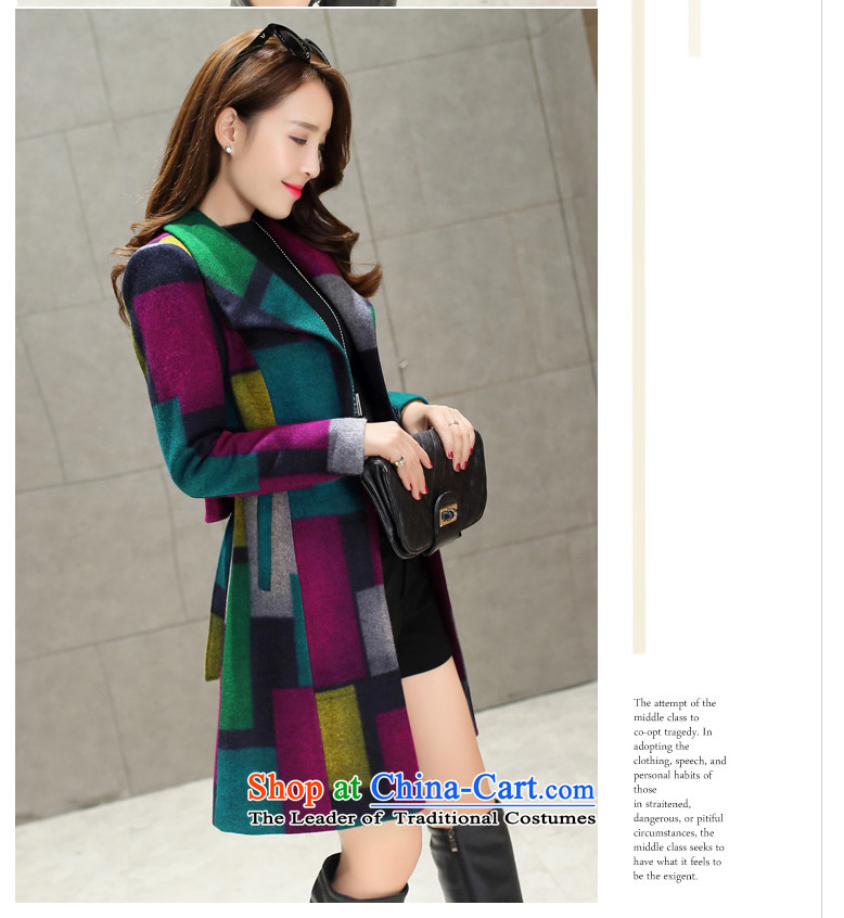 Yi Kyung Hyang-ring 2015 autumn and winter new women's a wool coat grid Jacket Color collision Sau San in long hair Y1262 jacket? Blue M picture, prices, brand platters! The elections are supplied in the national character of distribution, so action, buy now enjoy more preferential! As soon as possible.