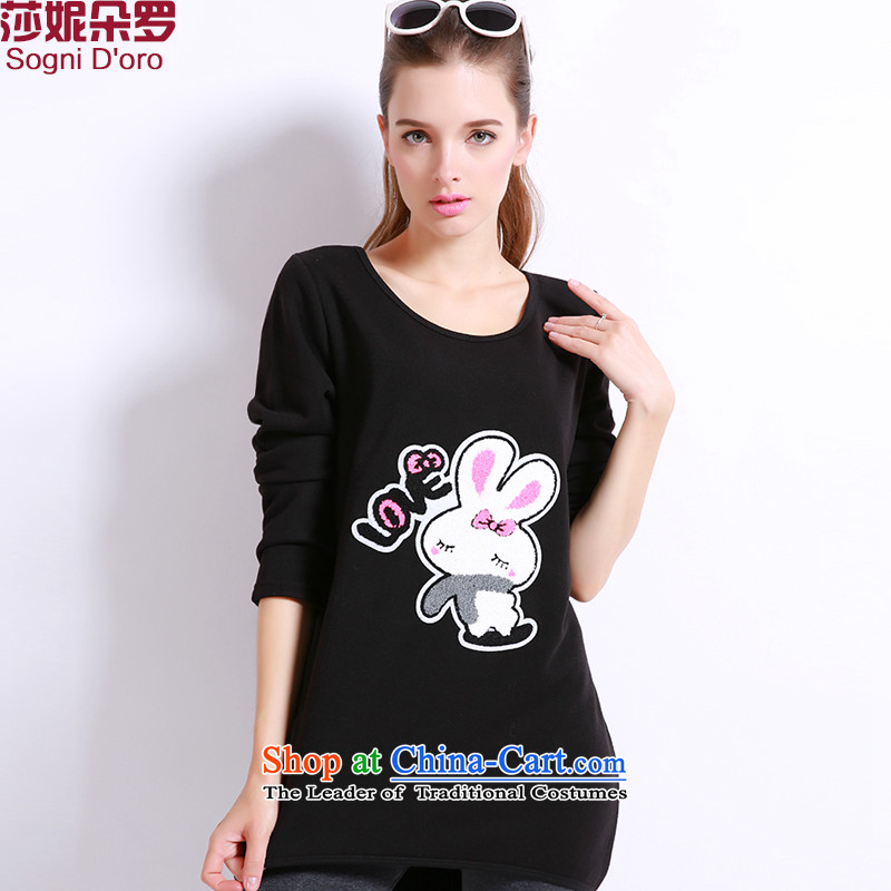 Shani flower of thick mm to increase female Korean yards long T-shirt female plus lint-free warm sweater, forming the Netherlands shirt 6117 Black6XL- warm minus age_