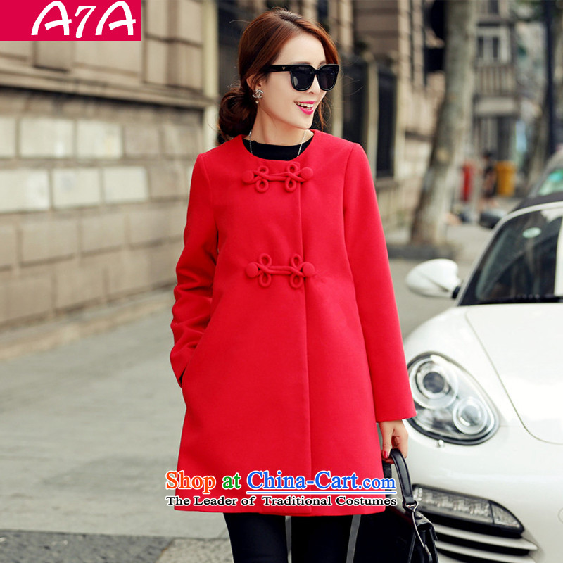 The Korean version of the long A7A gross? windbreaker female autumn and winter long-sleeved line button and No for a wool coat cashmere overcoat large 1663 pink XL code ,A7A,,, shopping on the Internet