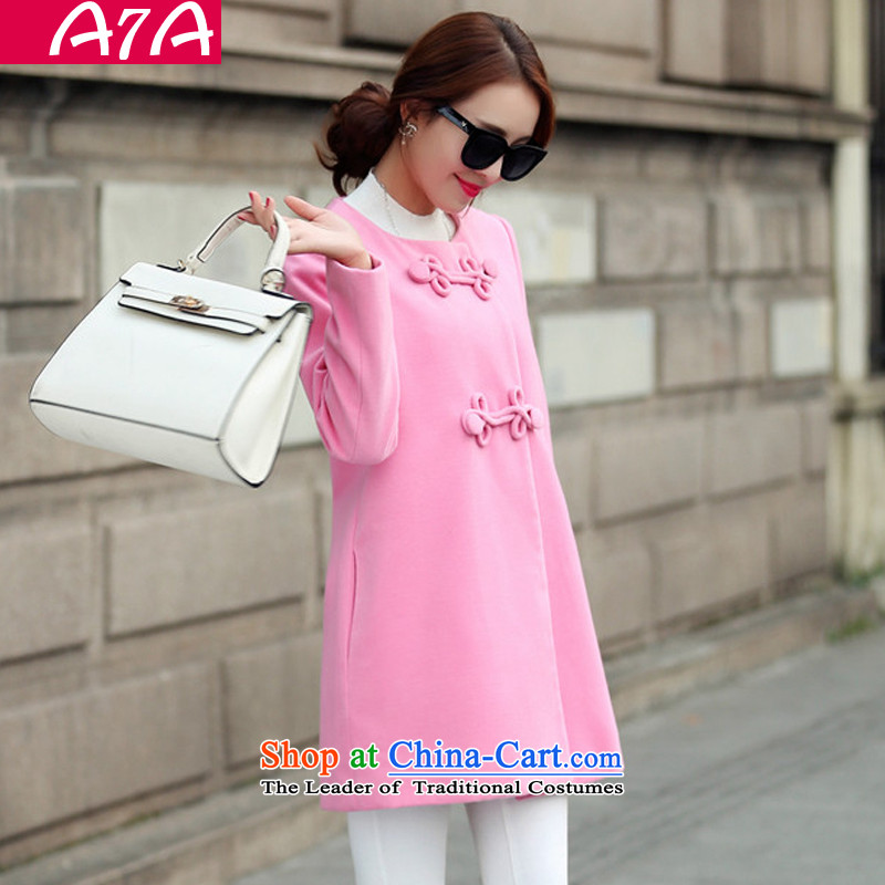 The Korean version of the long A7A gross? windbreaker female autumn and winter long-sleeved line button and No for a wool coat cashmere overcoat large 1663 pink XL code ,A7A,,, shopping on the Internet