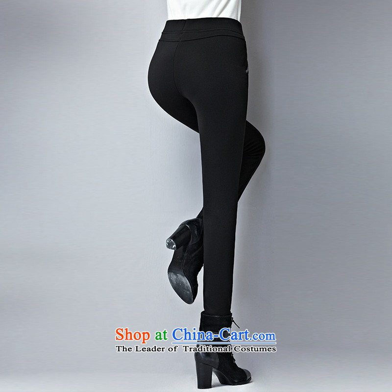 Morning to 2015 autumn and winter large female Korean Sau San trousers Sleek and versatile elastic waist trousers with warm pencil lint-free video skinny legs forming the trousers press BLACK 5XL( recommendations 180-200) morning to , , , catty shopping on the Internet