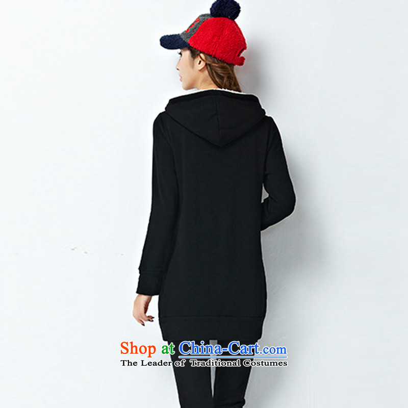 Morning to 2015 autumn and winter new Korean version of large numbers of women with the lint-free cloth cap sweater pants and two campaign kit and trendy letter stamp thick black kit-plus recommendations 180-200), Jin 5XL( morning to , , , shopping on the Internet