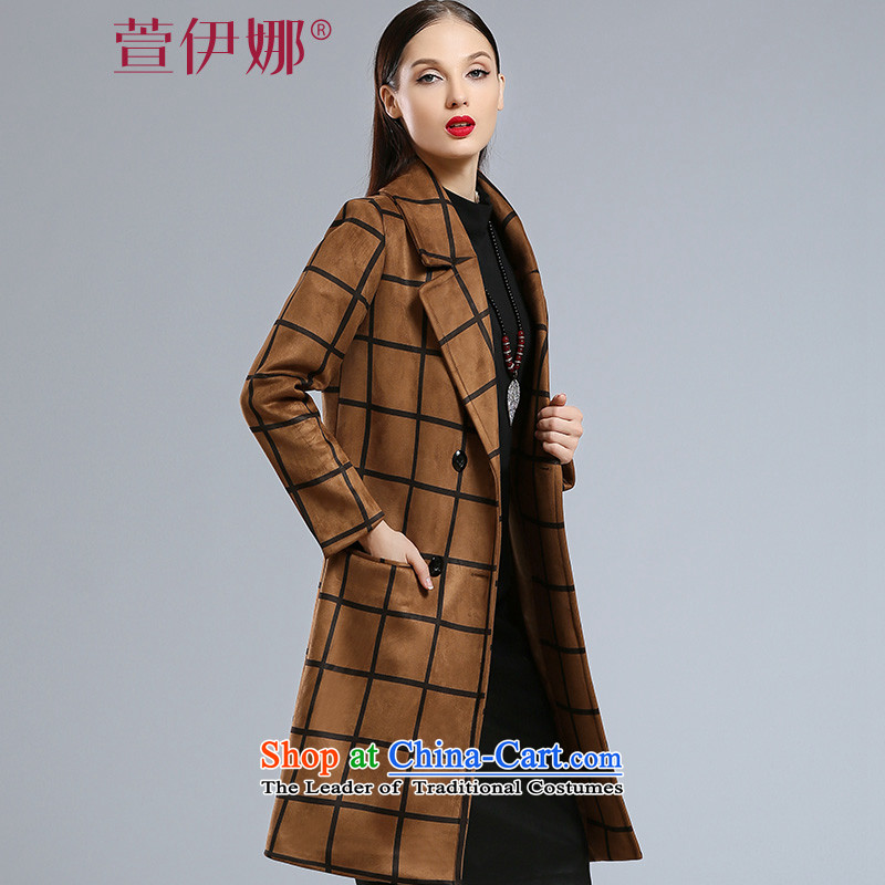 Xuan ina 2015 winter clothing new high-end grid in gross? jacket long thin dual platoon leader in the Sau San video fleece a wool coat JXYL8573 BROWNL