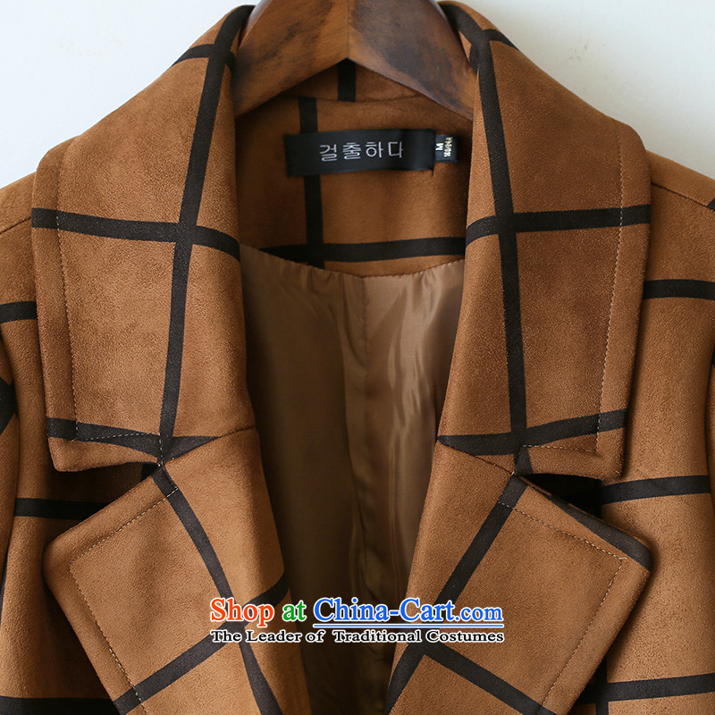 Xuan ina 2015 winter clothing new high-end grid in gross? jacket long thin dual platoon leader in the Sau San video fleece a wool coat JXYL8573 Brown , L, Xuan ina , , , shopping on the Internet