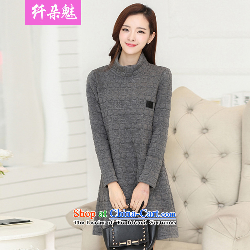 Small Flower of 2015 autumn and winter new larger female arts van leisure long-sleeved dresses _M1038 CARBONXL