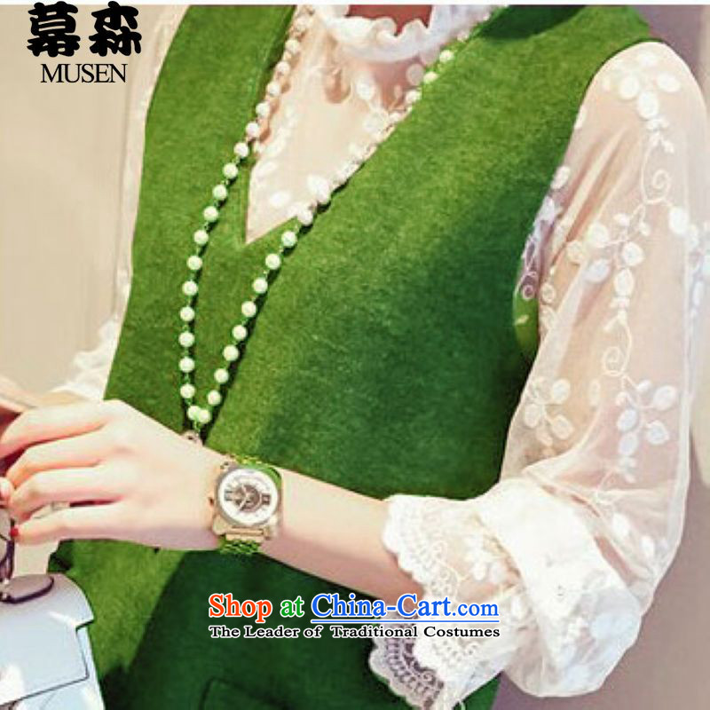 The sum 2015 to increase the number of female autumn dresses kit fat mm lace long-sleeved shirt vest skirt two kits can be seen wearing a green 200 catties XXXXXL, cultural sum shopping on the Internet has been pressed.