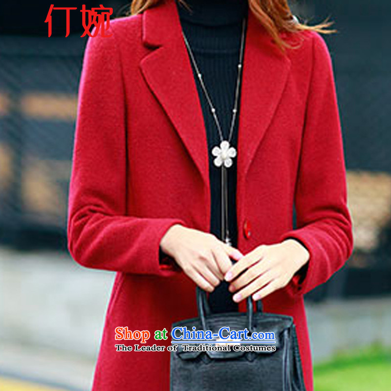 The suspension of the autumn and winter 2015 Yuen new Korean version in Sau San long minimalist jacket coat of gross?? 15669 Female Red , L, Ding Yuen (wan) , , , ding shopping on the Internet