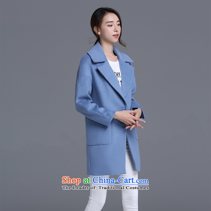 The Champs Elysees Honey Love 2015 autumn and winter new large arts van pure color jacket fashion?   gross over the medium to longer term, weigh the detained pockets wool a wool coat female Blue M Heung-Love (XIANGAIMI honey) , , , shopping on the Interne