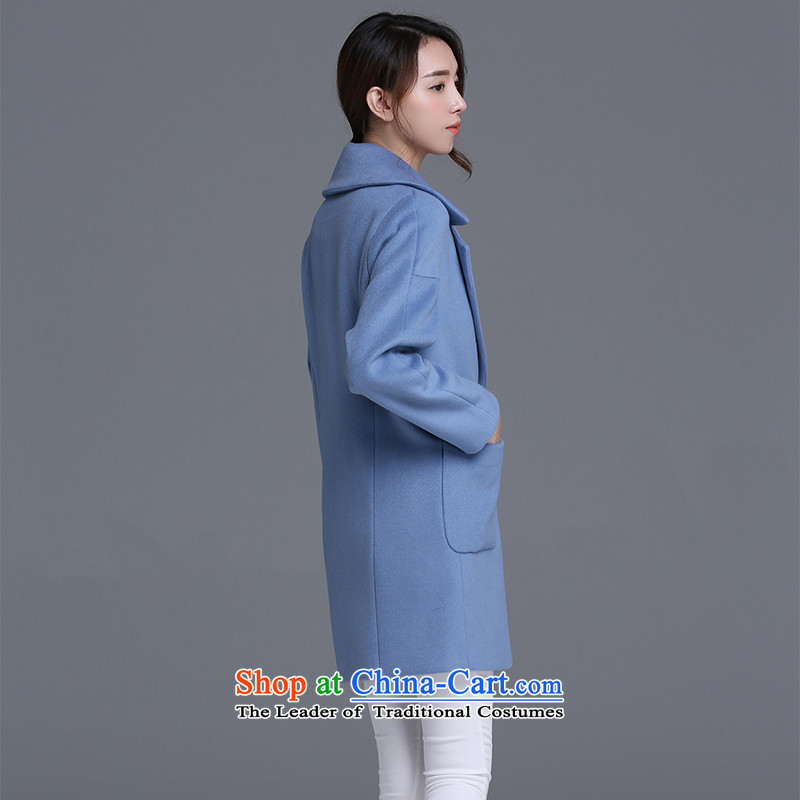 The Champs Elysees Honey Love 2015 autumn and winter new large arts van pure color jacket fashion?   gross over the medium to longer term, weigh the detained pockets wool a wool coat female Blue M Heung-Love (XIANGAIMI honey) , , , shopping on the Interne