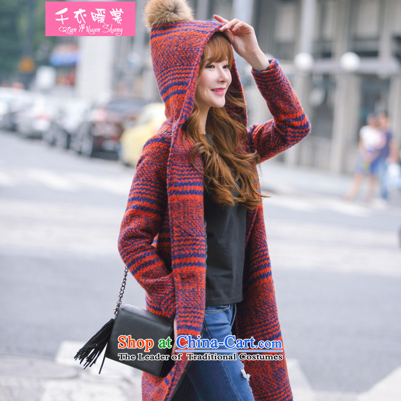 Chin Yi warm Advisory?2015 autumn and winter new classic compartment long cap gross? female Korean jacket lovely Wild Hair? coats Orange Red?M