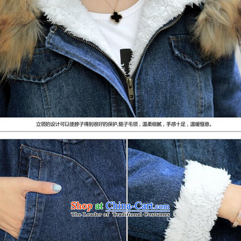 2015 winter clothing new Korean version of large numbers of ladies thick MM loose, Hin thin, thick cotton thick sister in students long plus lint-free thick preppy cowboy jacket for the map color XXL, line (LINXCR tide) , , , shopping on the Internet