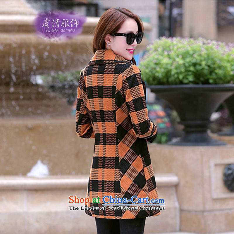 Yu Chien YQ 2015 Fall/Winter Collections new Korean grid gross jacket?   in the female long hair? coats Y301 orange latticed M Yu Chien dress (YU QIAN) , , , shopping on the Internet