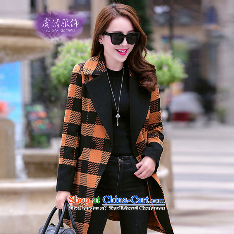 Yu Chien YQ 2015 Fall/Winter Collections new Korean grid gross jacket?   in the female long hair? coats Y301 orange latticed M Yu Chien dress (YU QIAN) , , , shopping on the Internet