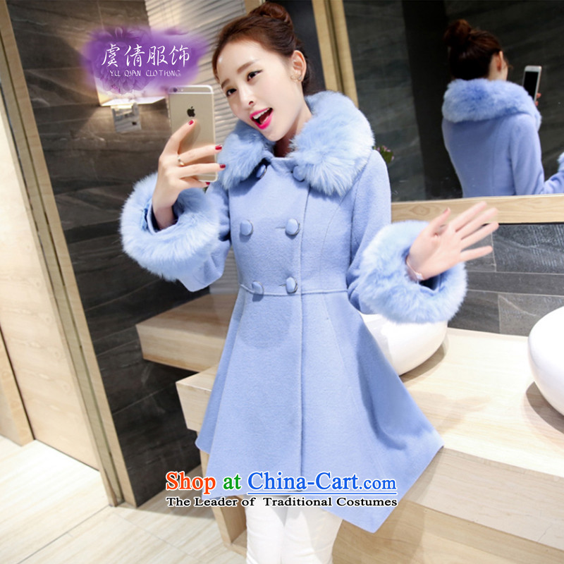 Yu Chien YQ 2015 winter clothing new Korean women in long with a gross? Y305 coats aqua-blue M Yu Chien dress (YU QIAN) , , , shopping on the Internet