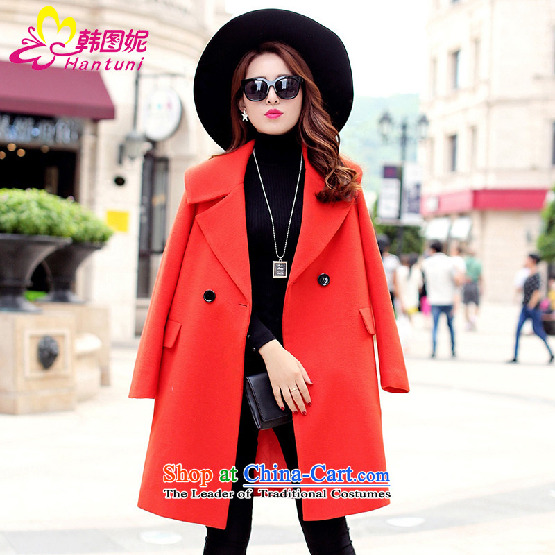 Korean figure for autumn and winter 2015, Connie on new Western liberal large a wool coat female Heung-wind jacket girl in gross? Long Korean thick wool red orange M Won? coats figure HANTUNI stephanie () , , , shopping on the Internet