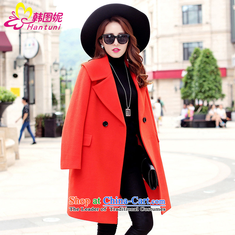 Korean figure for autumn and winter 2015, Connie on new Western liberal large a wool coat female Heung-wind jacket girl in gross? Long Korean thick wool red orange M Won? coats figure HANTUNI stephanie () , , , shopping on the Internet