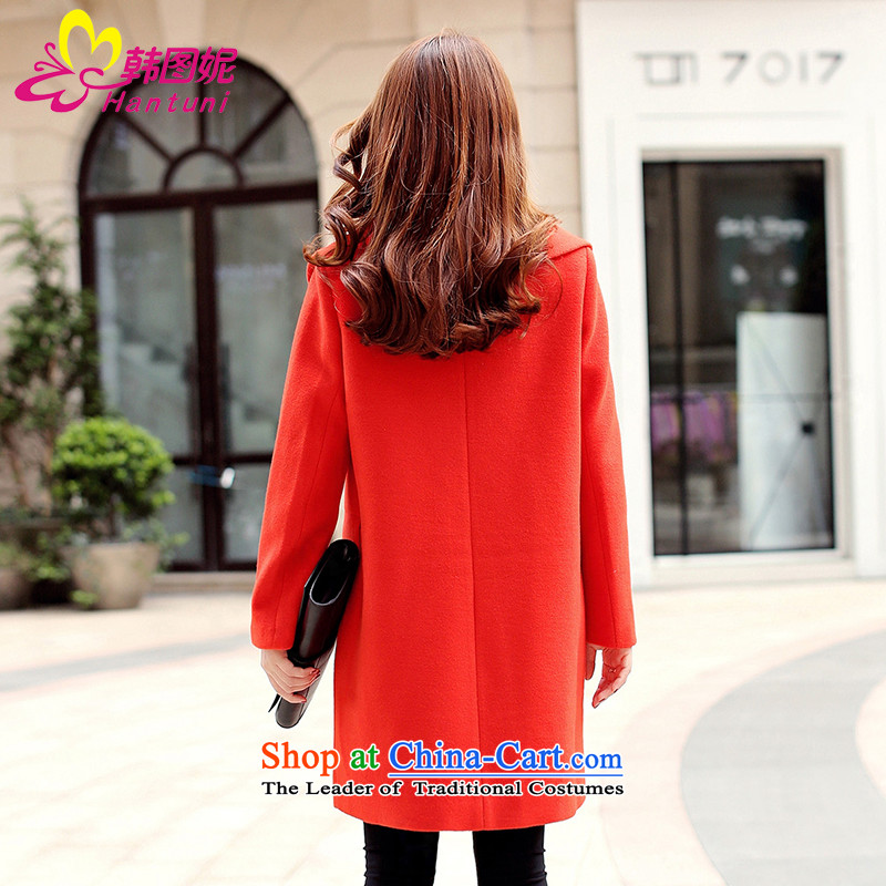 Korean figure for autumn and winter 2015, Connie on new Western liberal large a wool coat female Heung-wind jacket girl in gross? Long Korean thick wool red orange M Won? coats figure HANTUNI stephanie () , , , shopping on the Internet