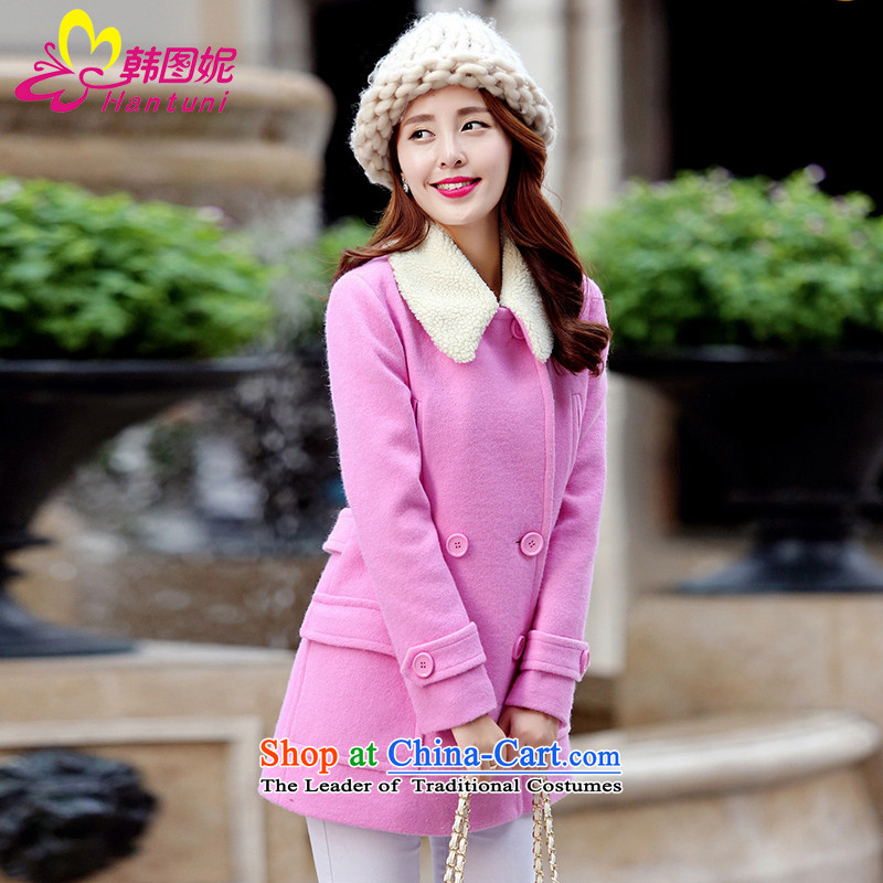 Korean figure Connie of autumn and winter 2015 new lambs for small wind-Gross Gross girls jacket? long large coats Korean Sau San? Preppy pink a wool coat of red M won figure HANTUNI stephanie () , , , shopping on the Internet