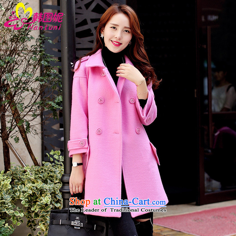 Korean figure Connie 2015 Fall/Winter Collections, Korean small incense wind jacket girl in gross? Long pink loose large female double-thick wool coat of Sau San? The Red M won figure HANTUNI stephanie () , , , shopping on the Internet