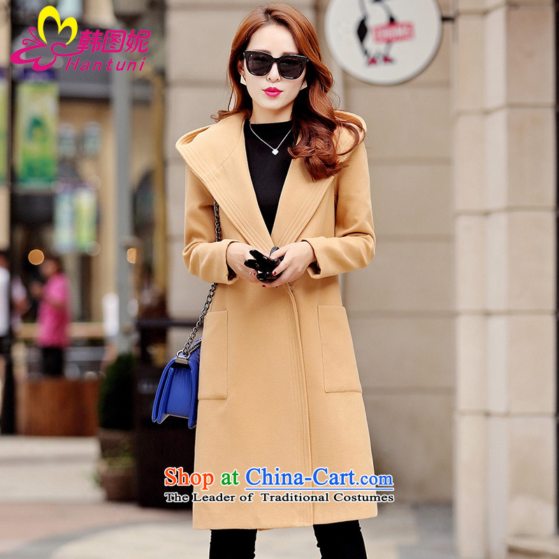 Korean figure Connie autumn and winter 2015 new stylish Western liberal larger Female Cap coats Korean?   Small-wind jacket girl in gross? Long a wool coat and Color?M
