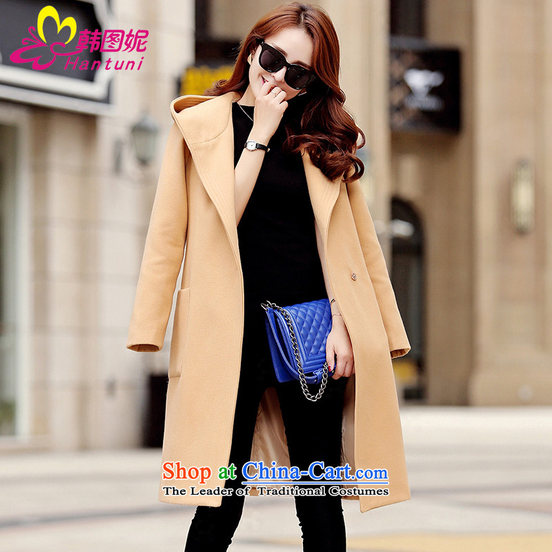 Korean figure Connie autumn and winter 2015 new stylish Western liberal larger Female Cap coats Korean?   Small-wind jacket girl in gross? Long a wool coat and Color M won figure HANTUNI stephanie () , , , shopping on the Internet