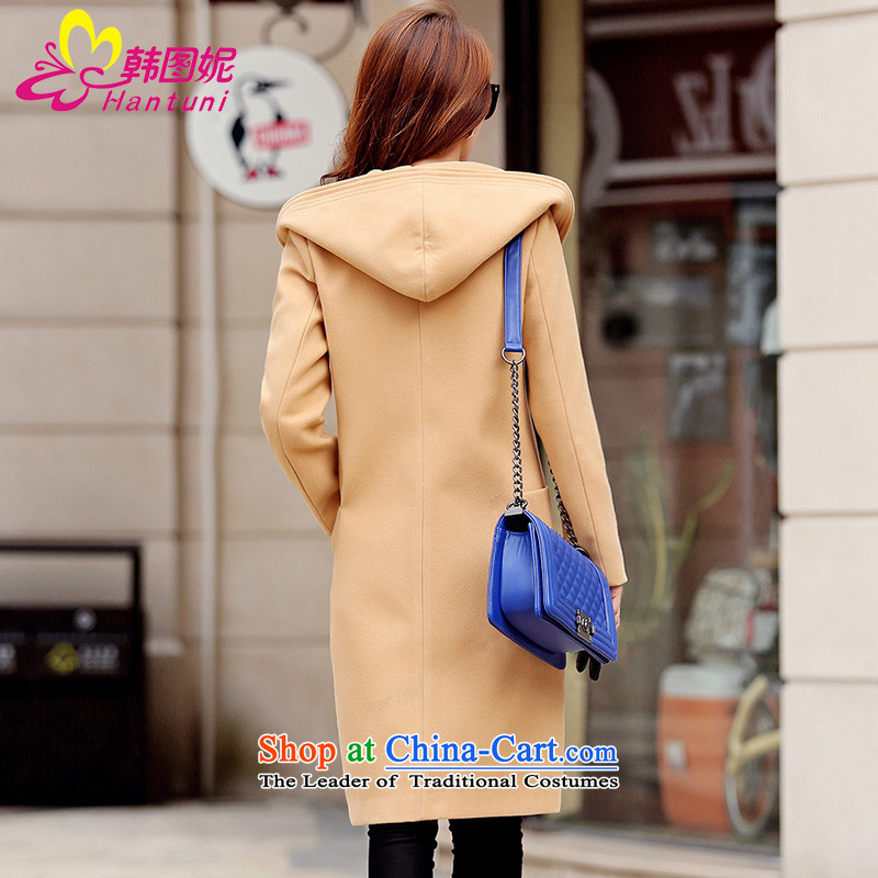 Korean figure Connie autumn and winter 2015 new stylish Western liberal larger Female Cap coats Korean?   Small-wind jacket girl in gross? Long a wool coat and Color M won figure HANTUNI stephanie () , , , shopping on the Internet