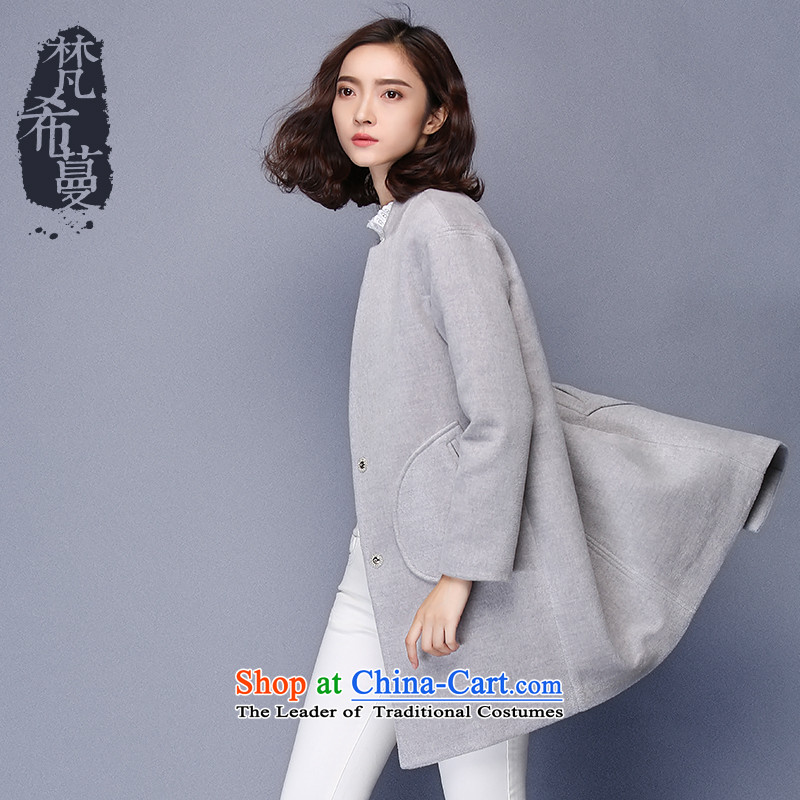 The Greek Golden Harvest Year 2015 Van Gogh autumn and winter new stylish and simple pure colors in the collar long suit small wild beauty?? 66012 jacket?gray hair?S