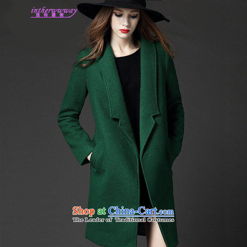 Athena Chu Hon Audrey Eu to ad terrace xl female jackets autumn and winter2015 mm thick stylish and simple wild wool a wool coat large green code 5XL around 922.747 200