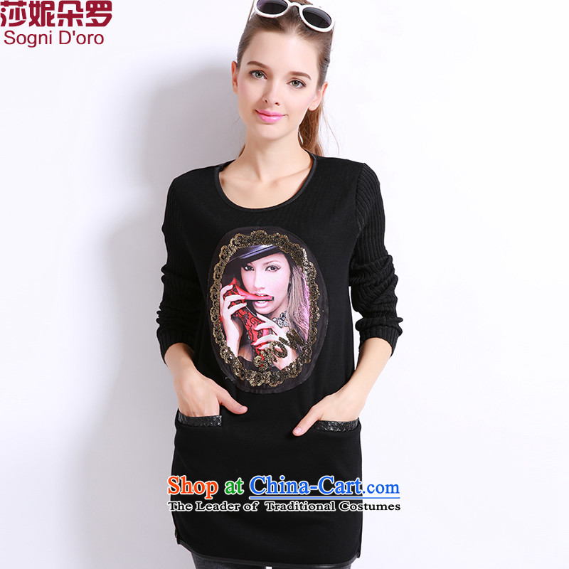 Luo Shani flower code women fall inside sweater thick mm to xl thick, Hin thin, warm clothes 13269 plus forming the lint-free 6XL black