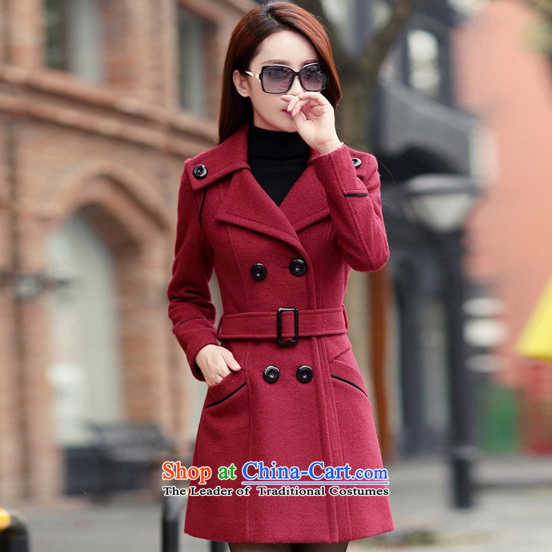Yi love wave 2015 autumn and winter new Women's jacket in Korean long hair? 0837 female coats wine red M Yi Wave Love , , , shopping on the Internet