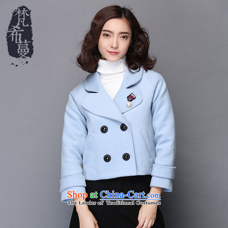 The Greek Golden Harvest Year 2015 Van Gogh autumn and winter new sweet temperament pure color large roll collar long-sleeved jacket? female gross distribution  66019 Clip, light blue M, Van Gogh Greek Golden Harvest (vimly) , , , shopping on the Internet