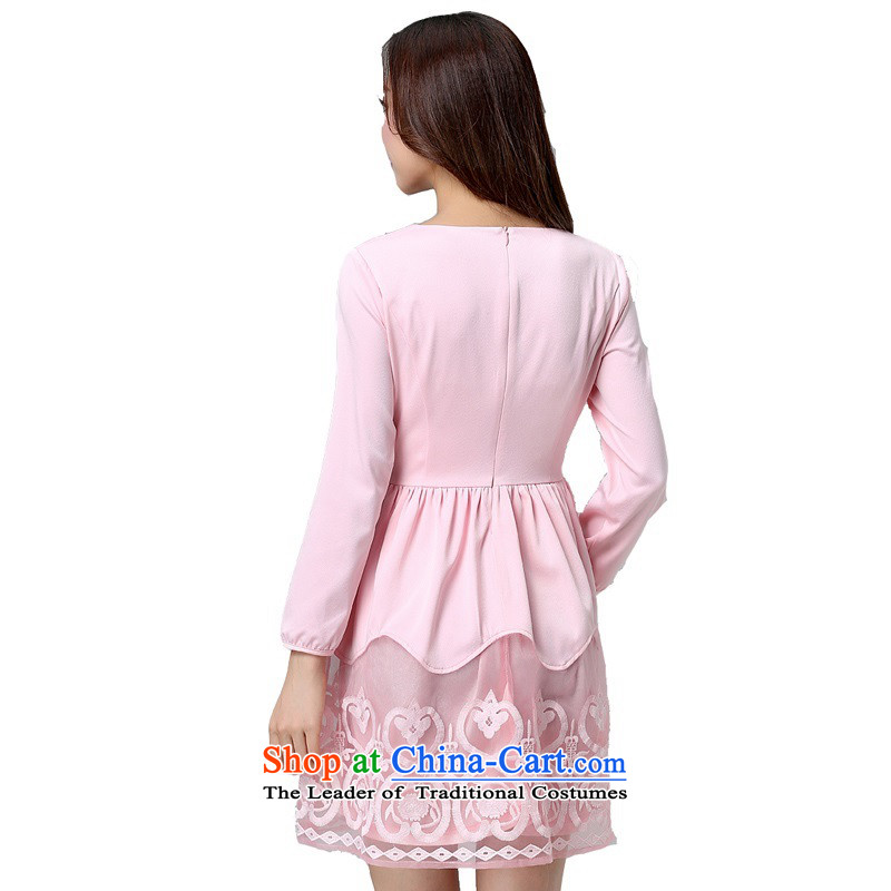 Thick large 4XL180 catty 2015 Autumn replacing xl dresses thick MM long-sleeved larger thick Mei lace aristocratic ladies pink long-sleeved skirt pink 4XL about, around 170-190 microseconds jiran tune , , , shopping on the Internet