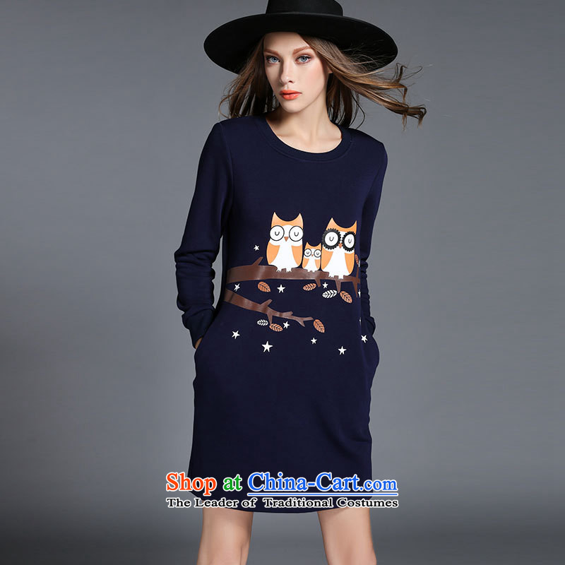 The Europe and improving access 2015 autumn and winter new larger female animal fat mm long-sleeved the stamp lint-free Thick coated dresses Z-2131 blue 2XL, MUFUNA improving access () , , , shopping on the Internet