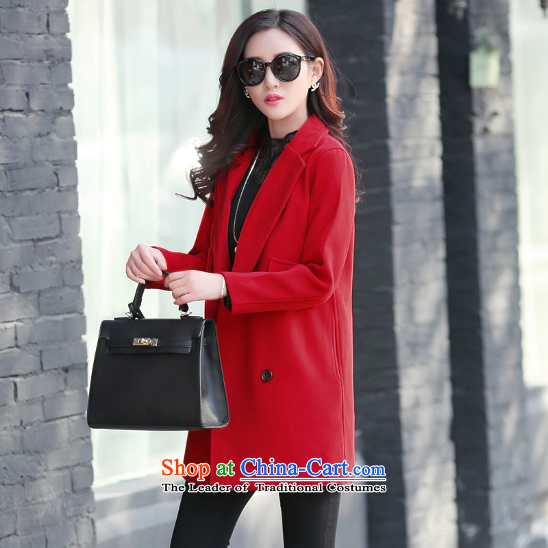 M 2015 Autumn and Winter North New Women's Korea long-sleeved Pullover leisure a wool coat in long double-pure color jacket RED M, gross? m (mirrorsee contragate) , , , shopping on the Internet