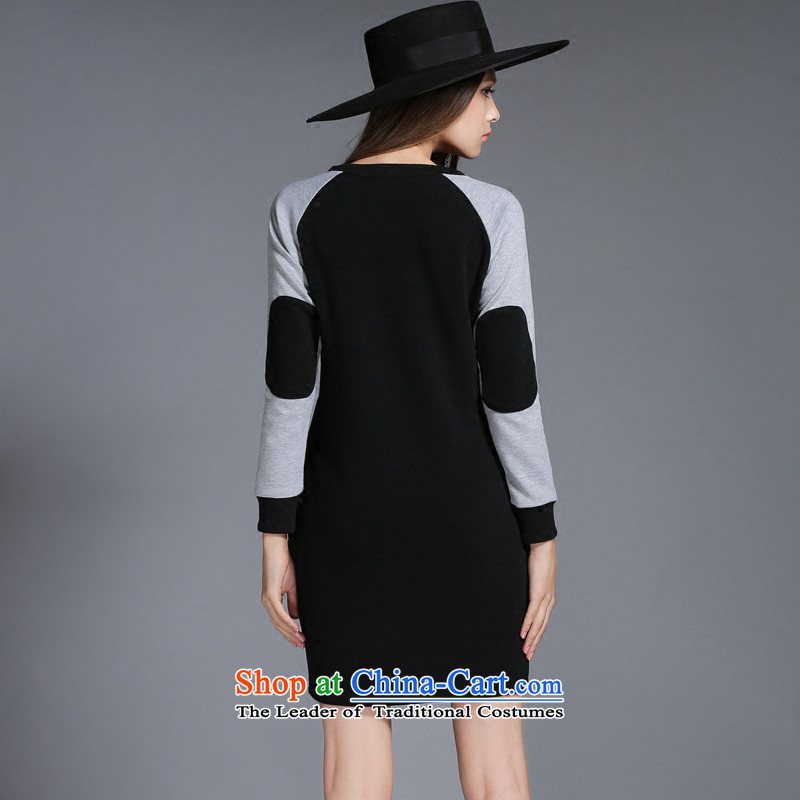 The Europe and improving access 2015 autumn and winter new thick plus large lint-free female thick mm letters forming the long-sleeved stamp dresses Z-2130 black 3XL, MUFUNA improving access () , , , shopping on the Internet