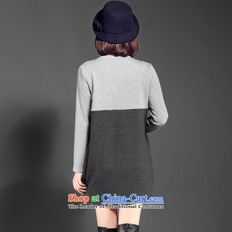 For M- Large 2015 Fall/Winter Collections for women to new xl plus lint-free color plane stitching thick simple long-sleeved dresses W2083 4XL, gray for M-shopping on the Internet has been pressed.