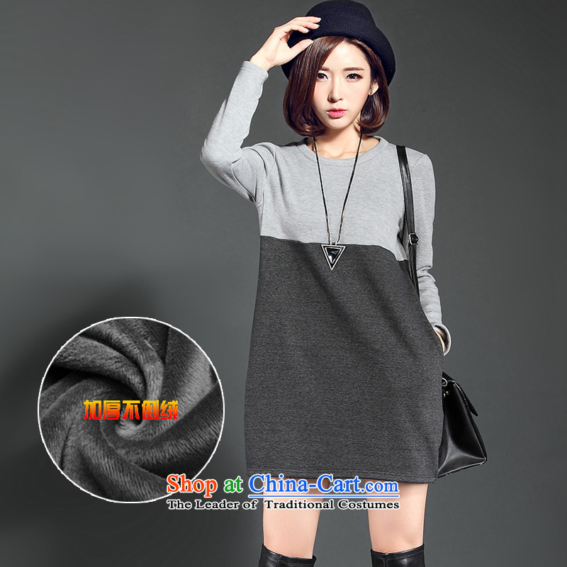 For M- Large 2015 Fall/Winter Collections for women to new xl plus lint-free color plane stitching thick simple long-sleeved dresses W2083 4XL, gray for M-shopping on the Internet has been pressed.