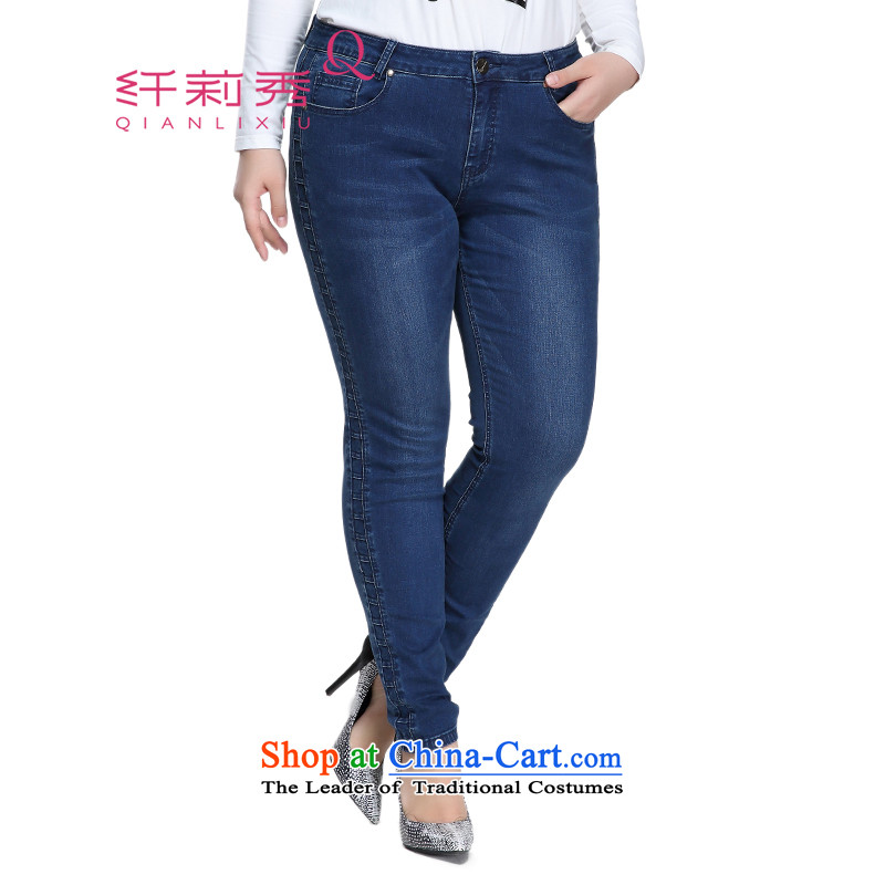 The former Yugoslavia Li Sau 2015 Fall_Winter Collections new larger women in comfortable waist stereo video thin cowboy stretch fit pant female0993Denim blue40