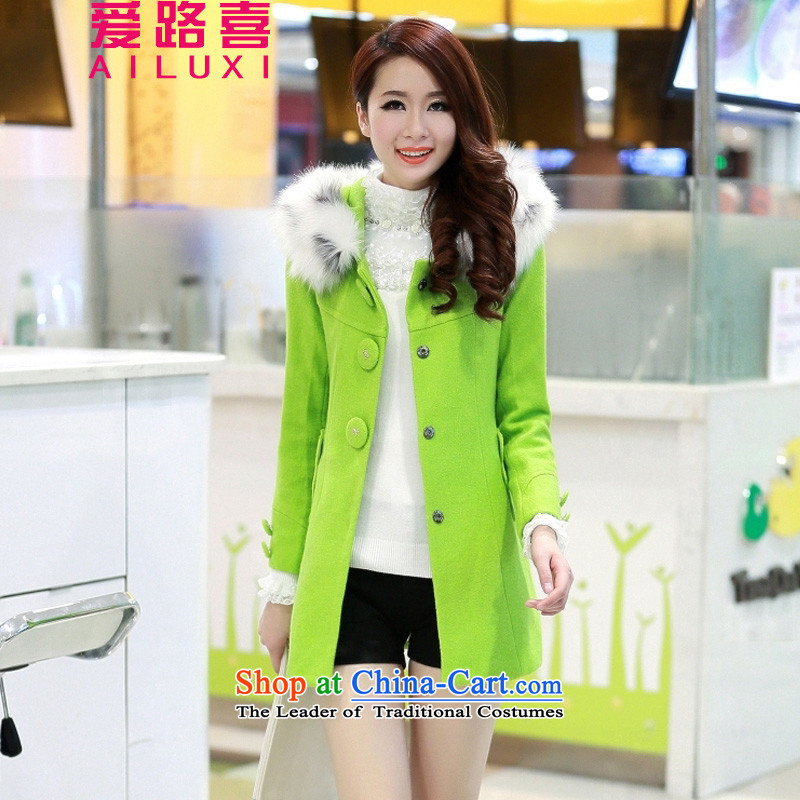 Love Road The gross-hi? girls jacket long 2015 autumn and winter new Korean Sau San with cap for video terminal on the Nagymaros forever thin a wool coat green?XXL