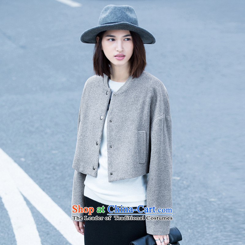 Amii[ minimalist] winter pure color large long-sleeved collar short of baseball jacket 11571856? fog gray M,amii,,, shopping on the Internet