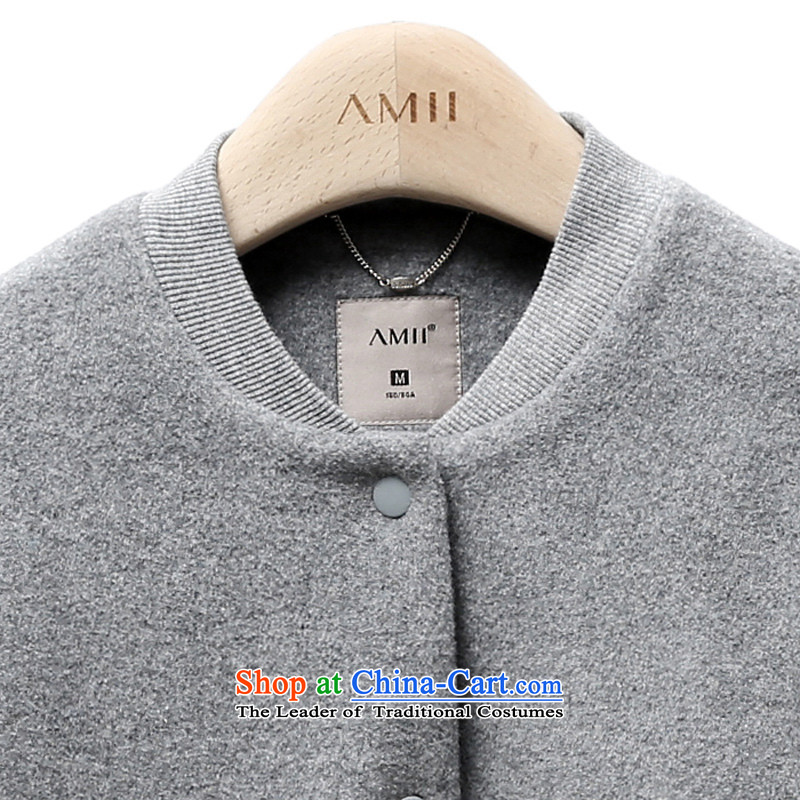 Amii[ minimalist] winter pure color large long-sleeved collar short of baseball jacket 11571856? fog gray M,amii,,, shopping on the Internet