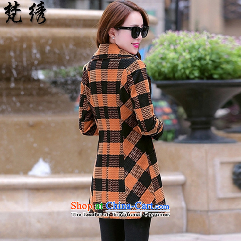Van Gogh embroidered  new products for autumn and winter 2015 Korean video thin grid Sau San stitching coats, wool? Long 1573 ORANGE XL, Van Gogh embroidered shopping on the Internet has been pressed.