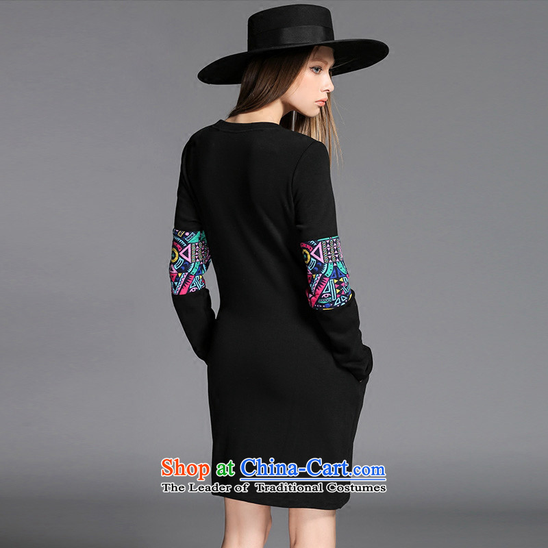 The Europe and improving access 2015 autumn and winter new plus lint-free large thick female thick mm cartoon stamp forming the long-sleeved dresses Z-2151 black 4XL, MUFUNA improving access () , , , shopping on the Internet