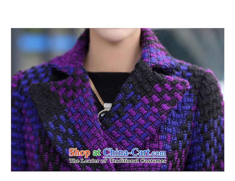 Takuma Sato, 2015 autumn and winter, women's gross female Korean jacket? lapel of long-sleeved extra long, thin grid graphics Sau San wild a wool coat temperament windbreaker purple L picture, prices, brand platters! The elections are supplied in the national character of distribution, so action, buy now enjoy more preferential! As soon as possible.